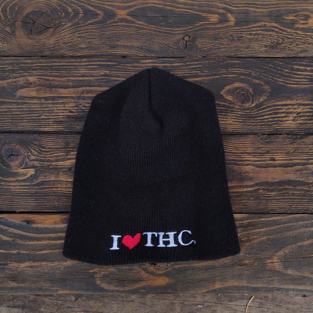 THC Black I Love THC TOBOGGAN KNIT VINTAGE BEANIE SKULL HAT SK8 CAP NWOT